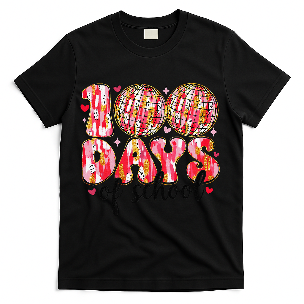 100 Days Of School Retro Disco Ball 100th Day Of School T-Shirt - Black