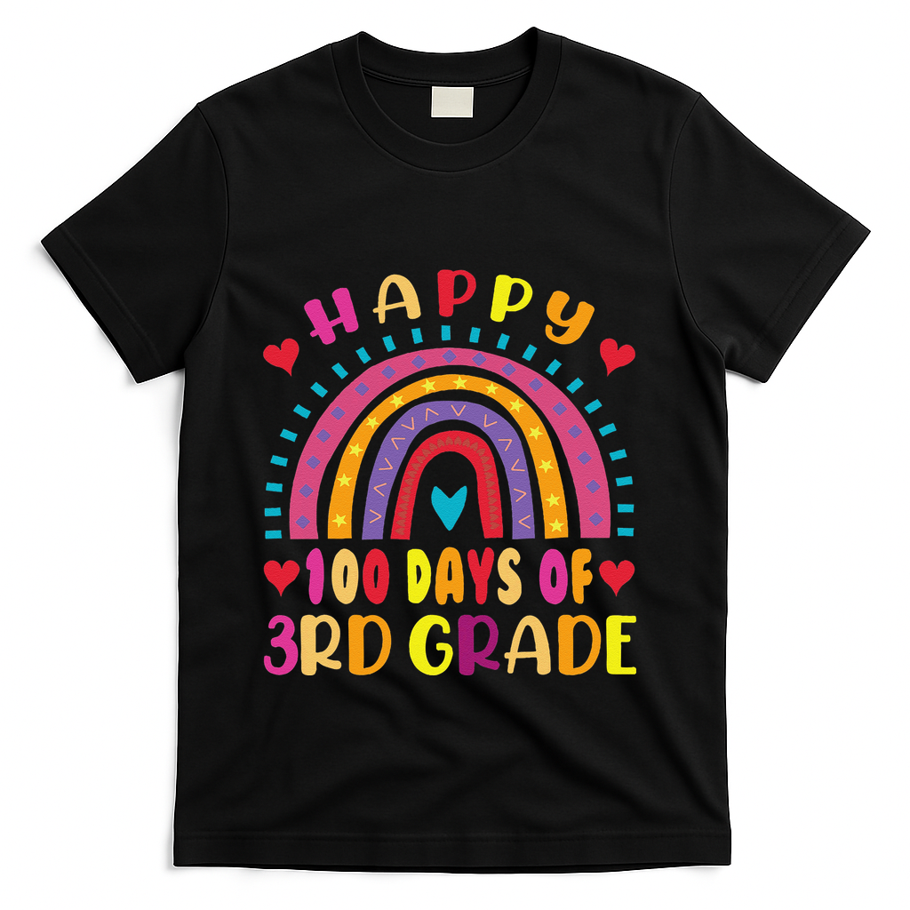 100 Day Of Third 3rd Grade Rainbow 100th Teacher T-Shirt - Black