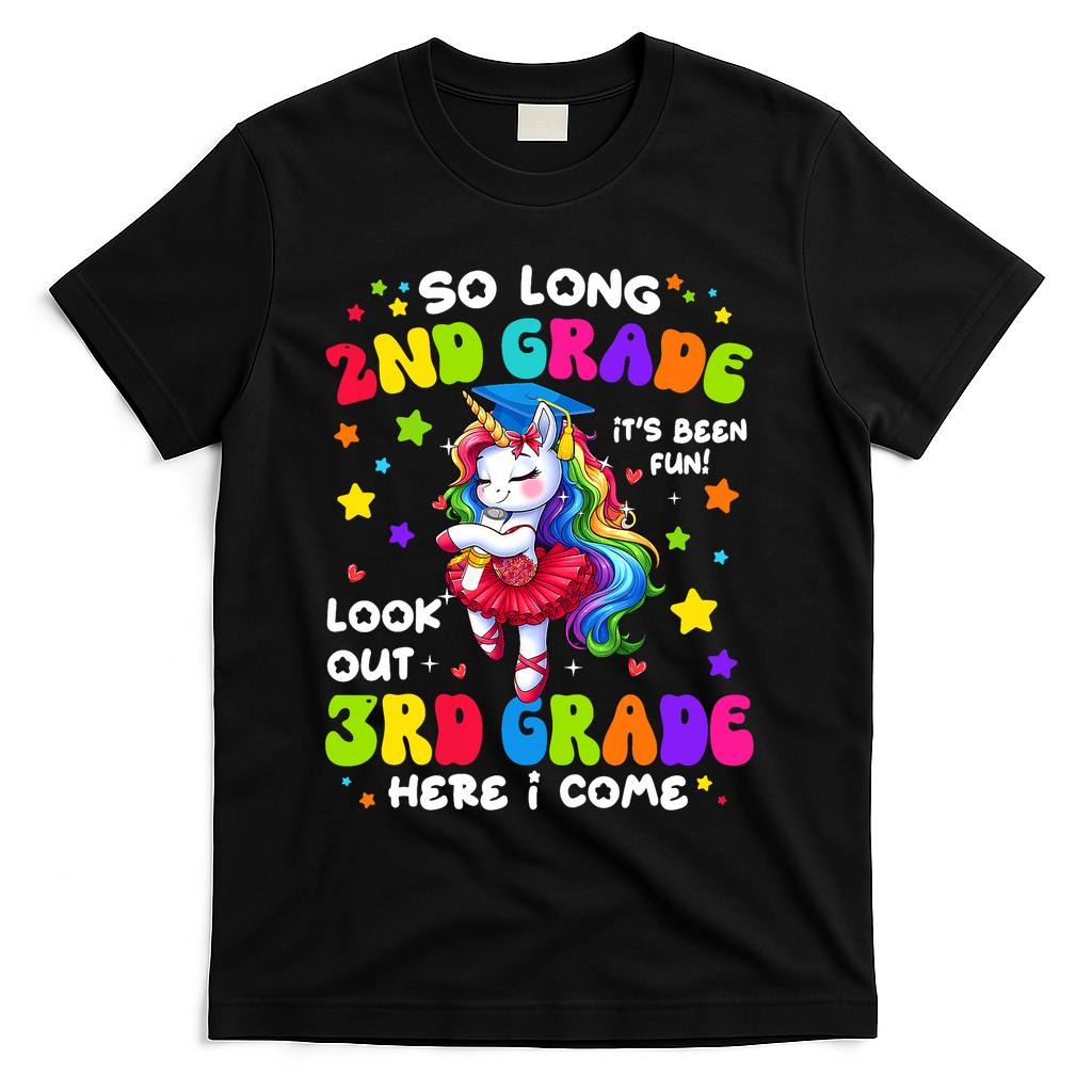 2nd Grade Graduation Girl 3rd Grade Here I Come Unicorn Grad T-Shirt - Black