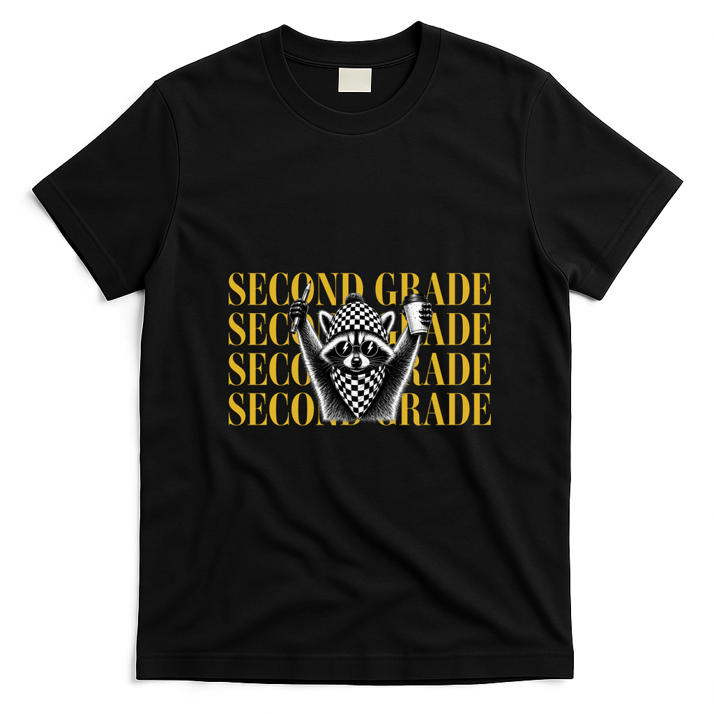 2nd Second Grade Raccoon Back To School T-Shirt - Black