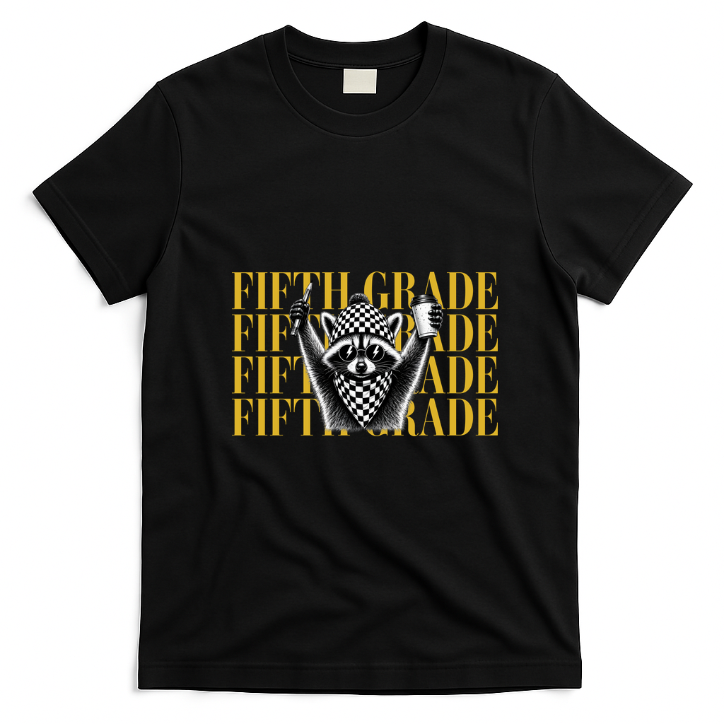 5th Fifth Grade Funny Raccoon Back To School T-Shirt - Black