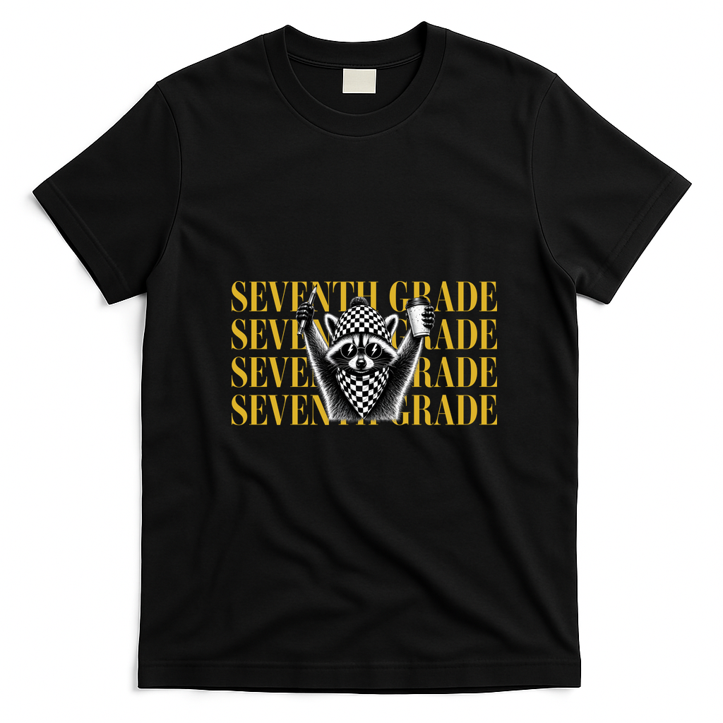 7th Seventh Grade Funny Raccoon Back To School T-Shirt - Black