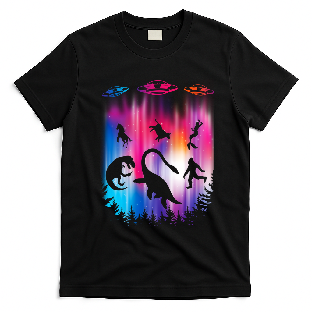 Alien Abduction Trex Loch Ness Bigfoot Funny Ufo T-Shirt - Black