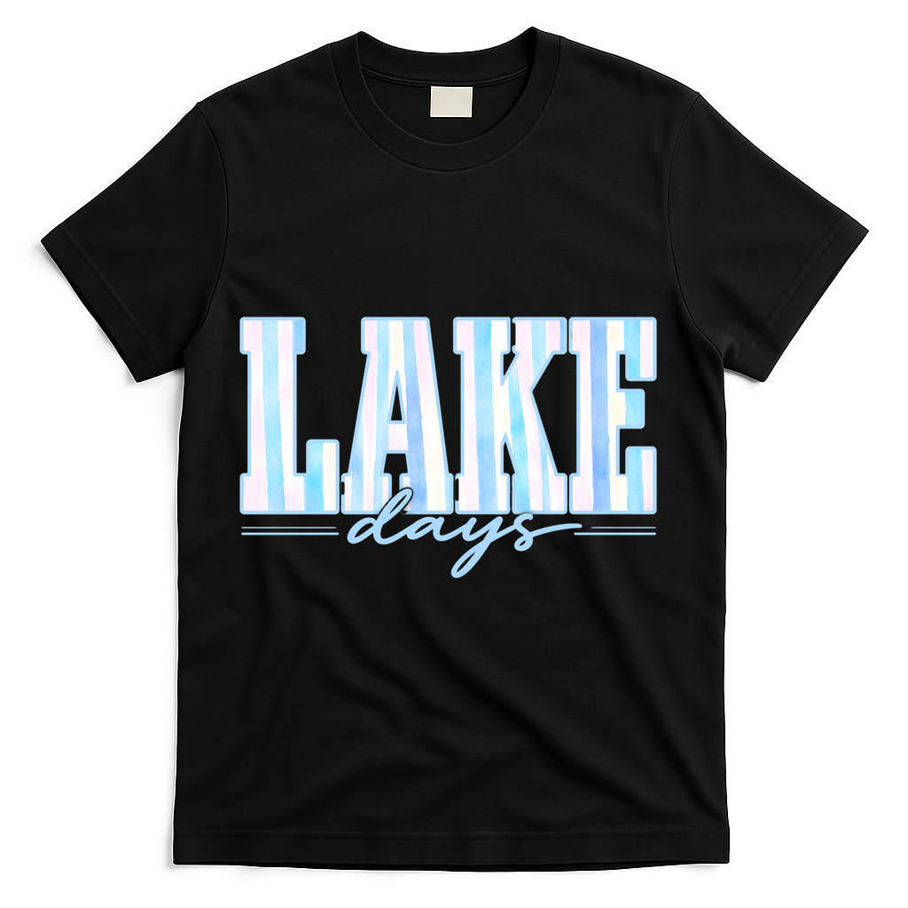 Ake Days Striped Summer Preppy Cottage Coastal T-Shirt - Black