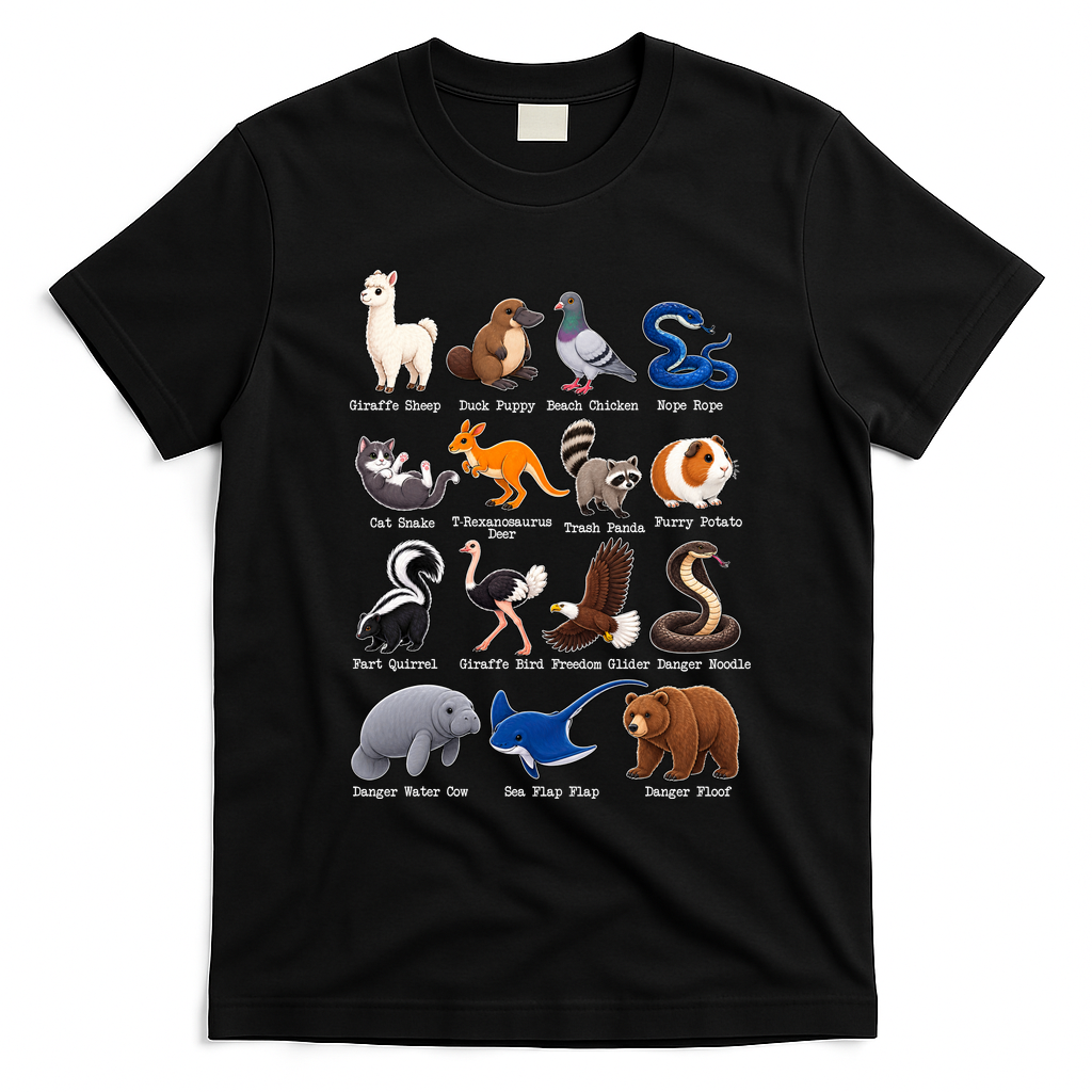 Animals Of The World Rare Exotic Funny T-Shirt - Black