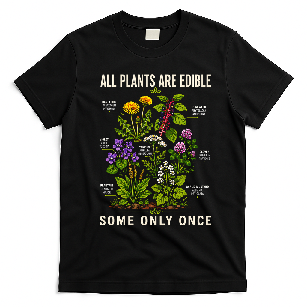 All Plants Are Edible Nature Lover's Botanical Guide T-Shirt - Black