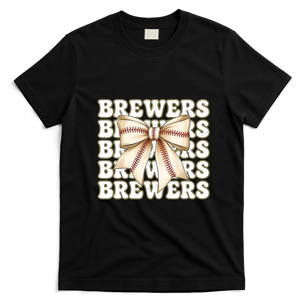 Brewers Bow Tie Sports Fan Retro Game Day T-Shirt - Black