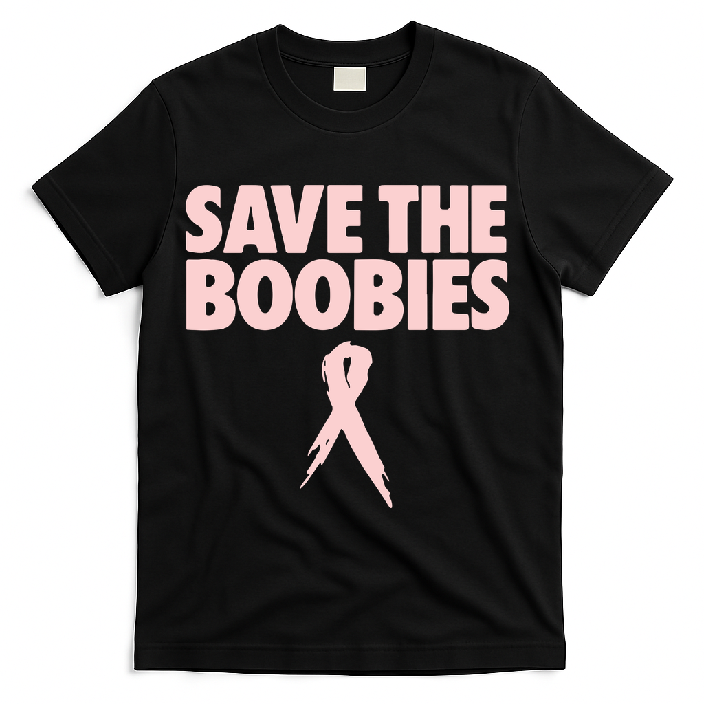 Breast Cancer Awareness Save The Boobies Ribbon Halloween T-Shirt - Black
