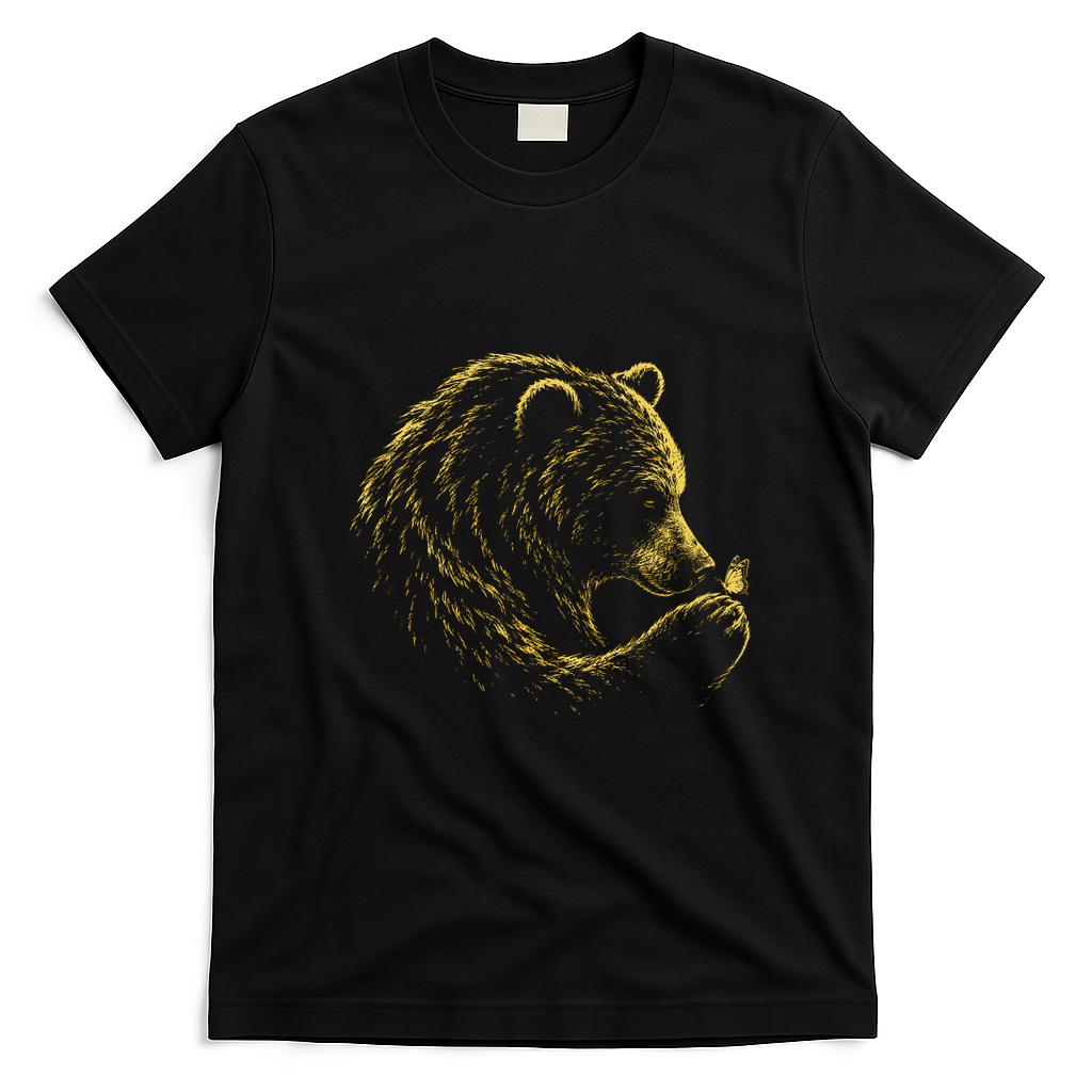Bear Embracing Butterfly Nature Wildlife T-Shirt - Black