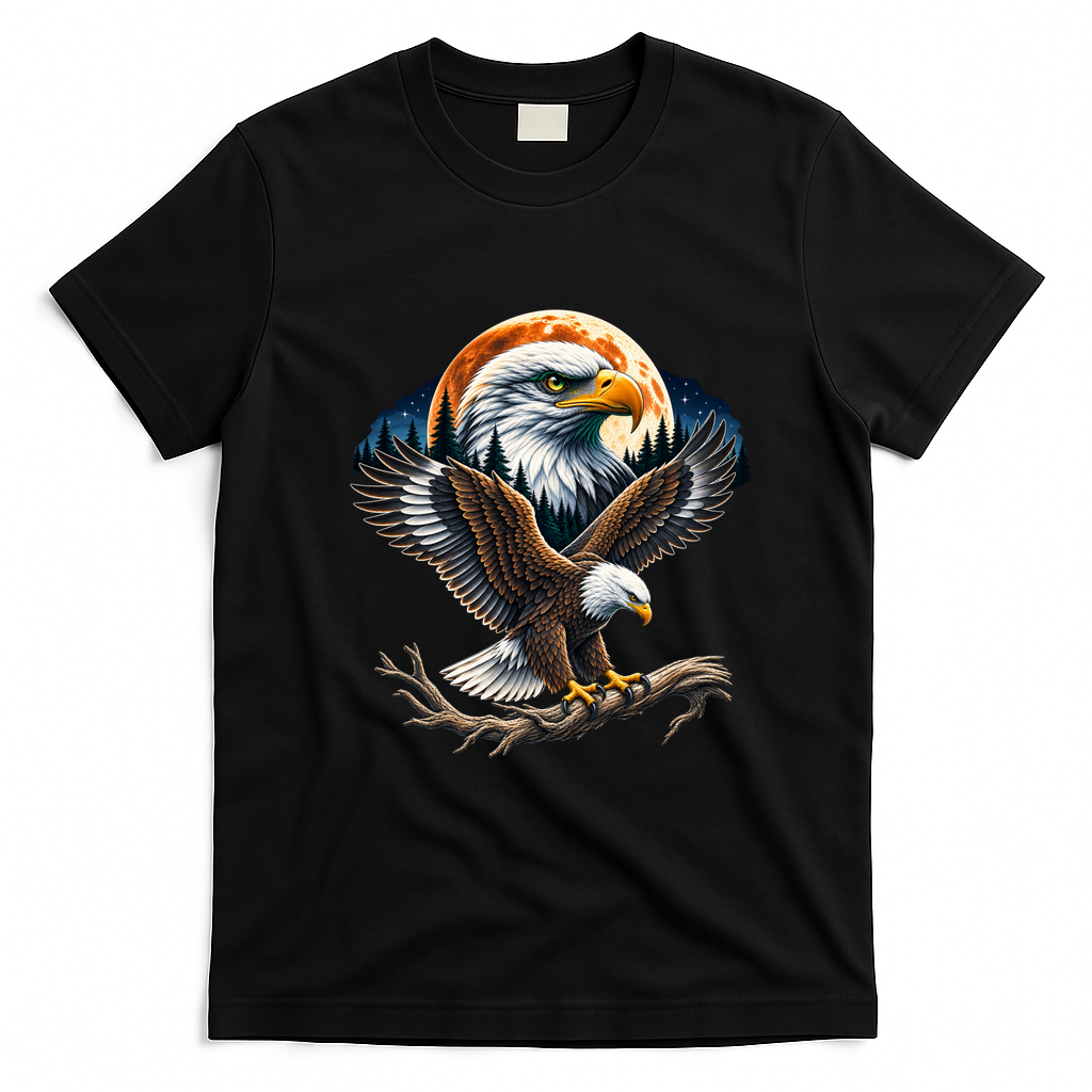 Bald Eagle Forest Moon Wildlife Bird Of Prey T-Shirt - Black