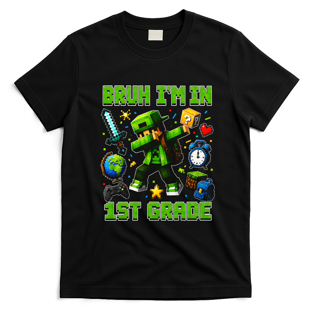 Bruh I'm In 1st Grade First Adventure Back To School T-Shirt - Black