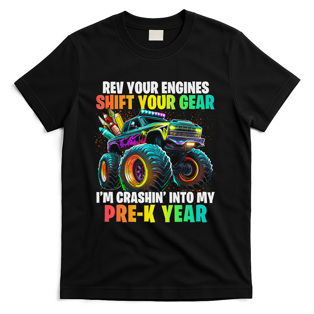 Back To School Pre K Monster Truck First Day School T-Shirt - Black