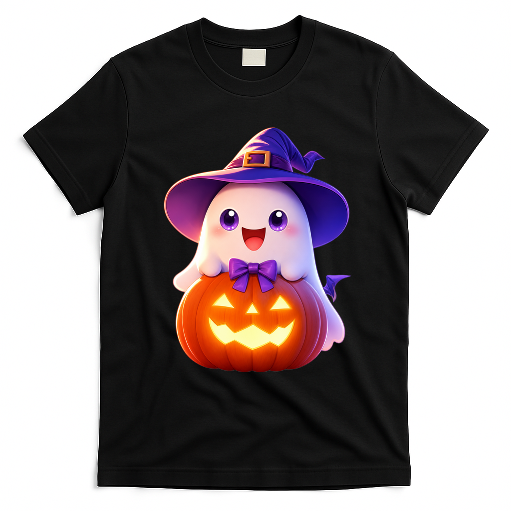 Cute Halloween Ghost Pumpkin Family Gift T-Shirt - Black