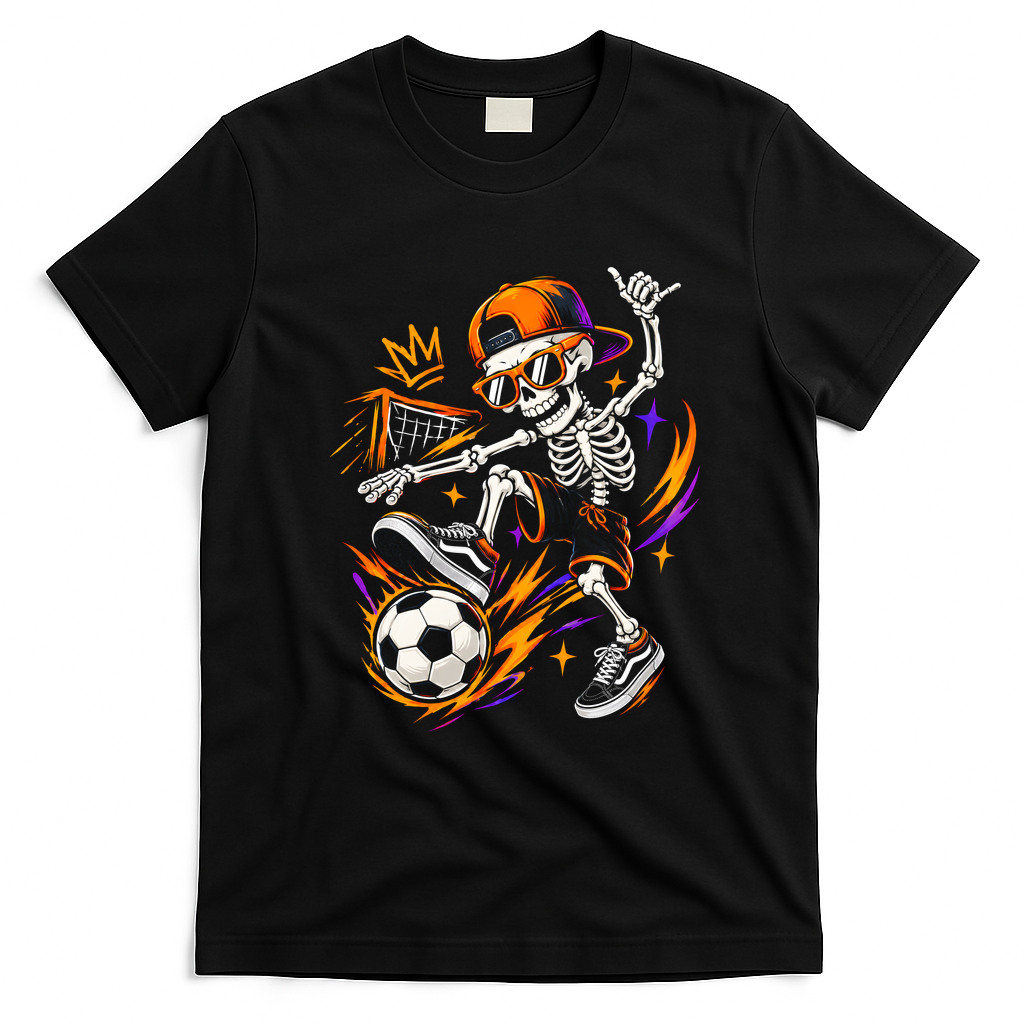 Cool Skeleton Soccer Player Halloween T-Shirt - Black