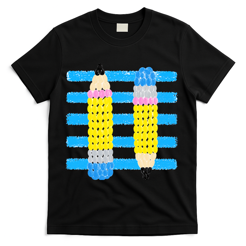 Coastal Teacher Pencils Stripes Back To School Gift T-Shirt - Black