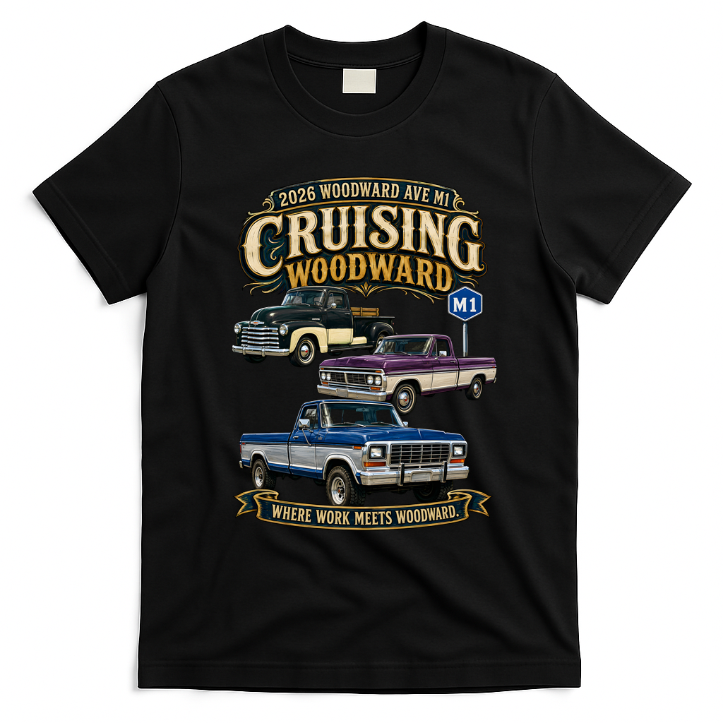 Cruising Woodward M1 Vintage Classic Trucks 2026 T-Shirt - Black