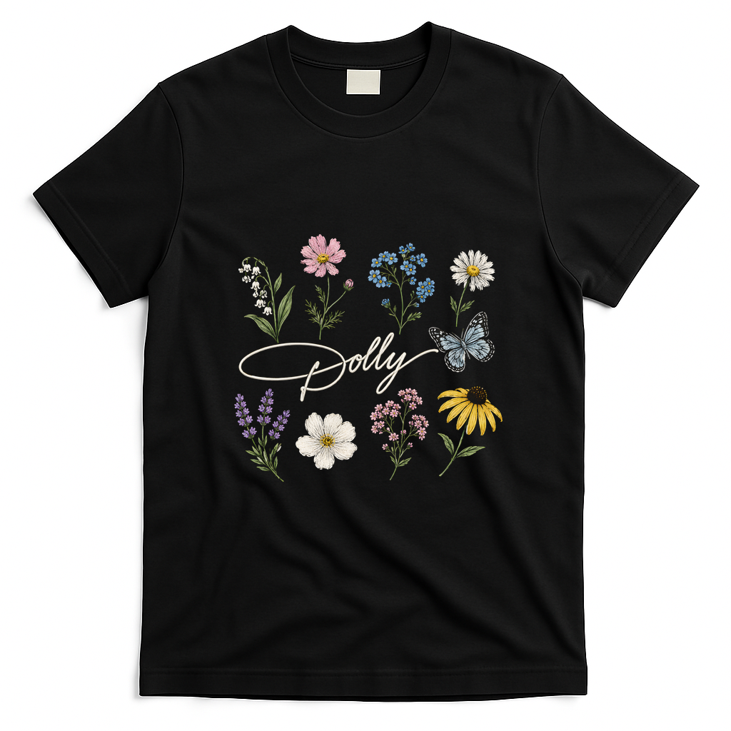 Dolly Fan Floral Art Print Inspired T-Shirt - Black