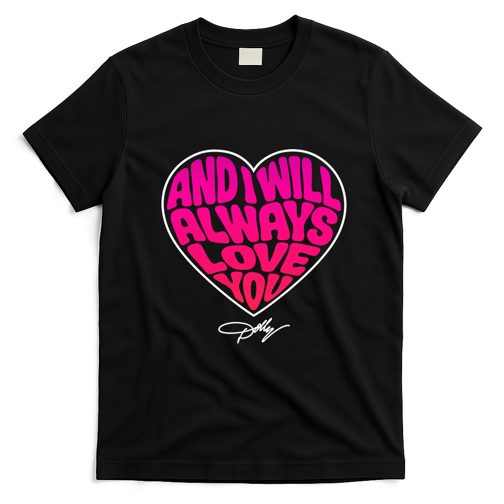 Dolly Slogan Always Love You Heart T-Shirt - Black