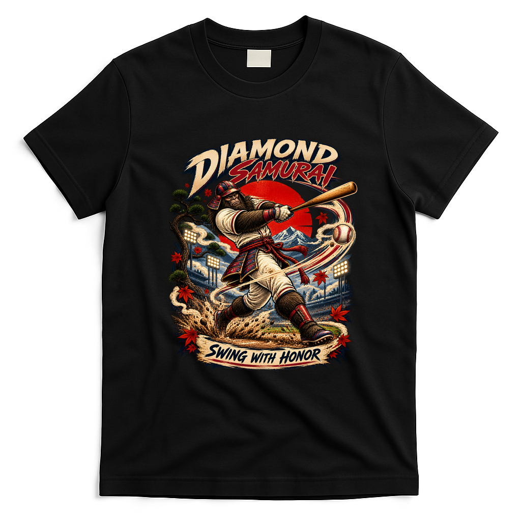 Diamond Samurai – Swing With Honor Bigfoot Baseball T-Shirt - Black