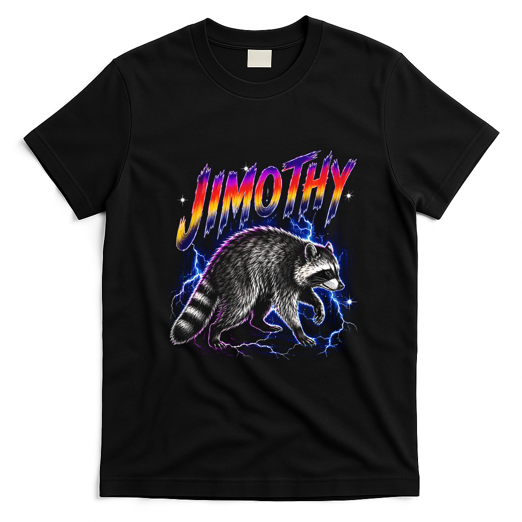 Epic Jimothy Raccoon Lighting Retro T-Shirt - Black