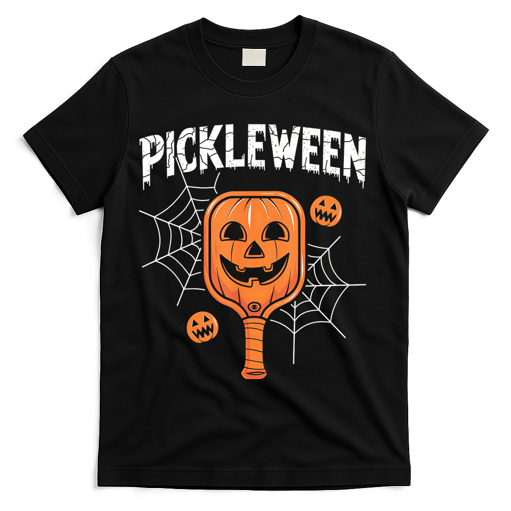 Funny Pickleween Halloween Pickleball Players Gift T-Shirt - Black