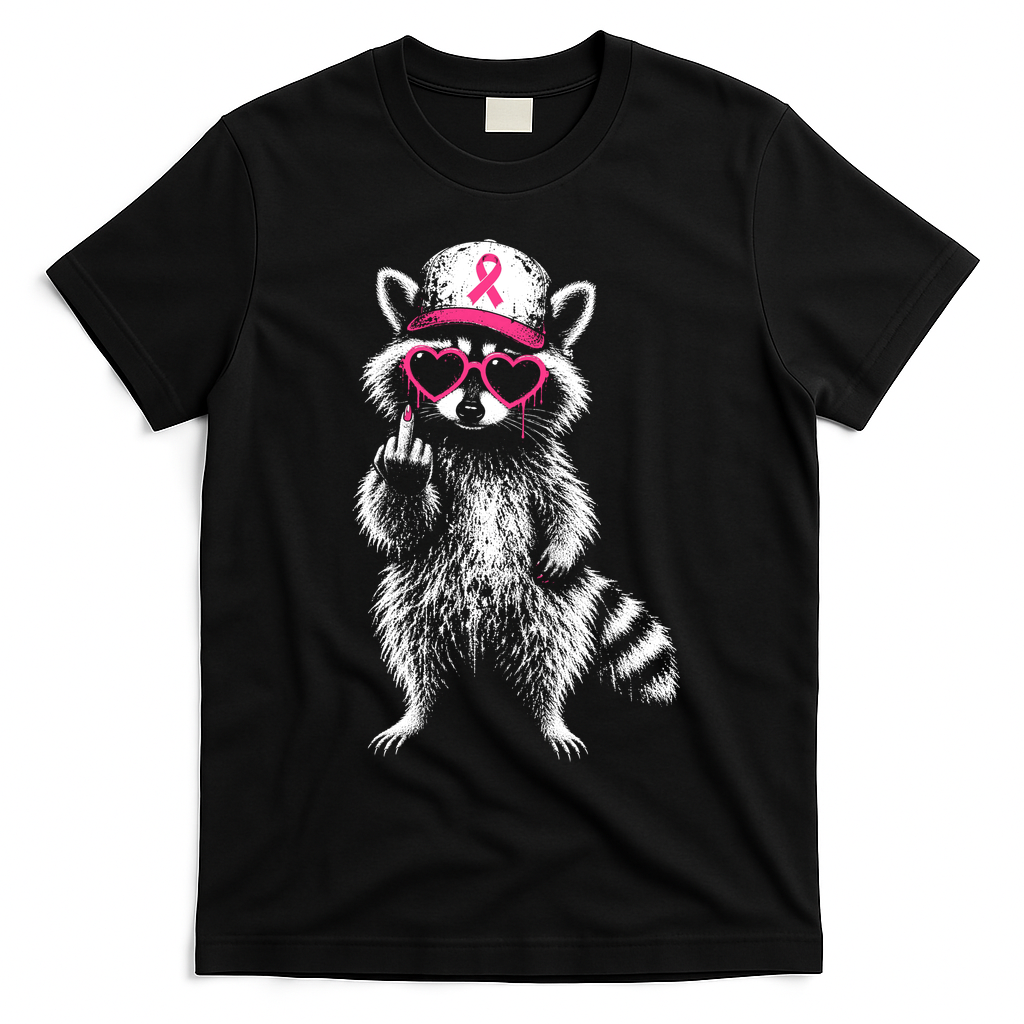 Funny Racoon F Breast Cancer Middle Finger T-Shirt - Black
