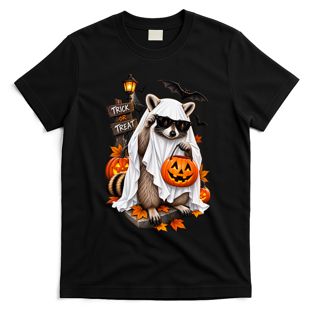 Funny Raccoon Trick or Treat Halloween Costume T-Shirt - Black