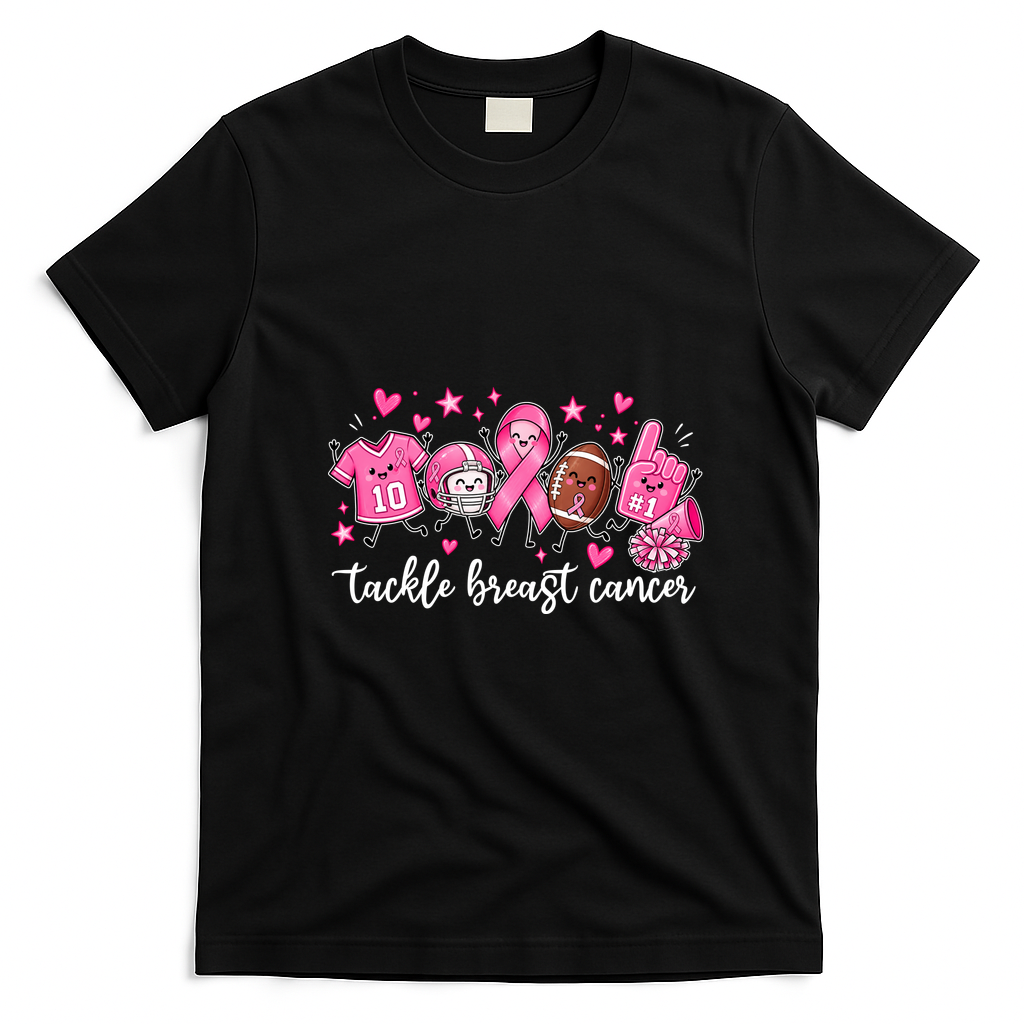 Football Tackle Breast Cancer T-Shirt - Black