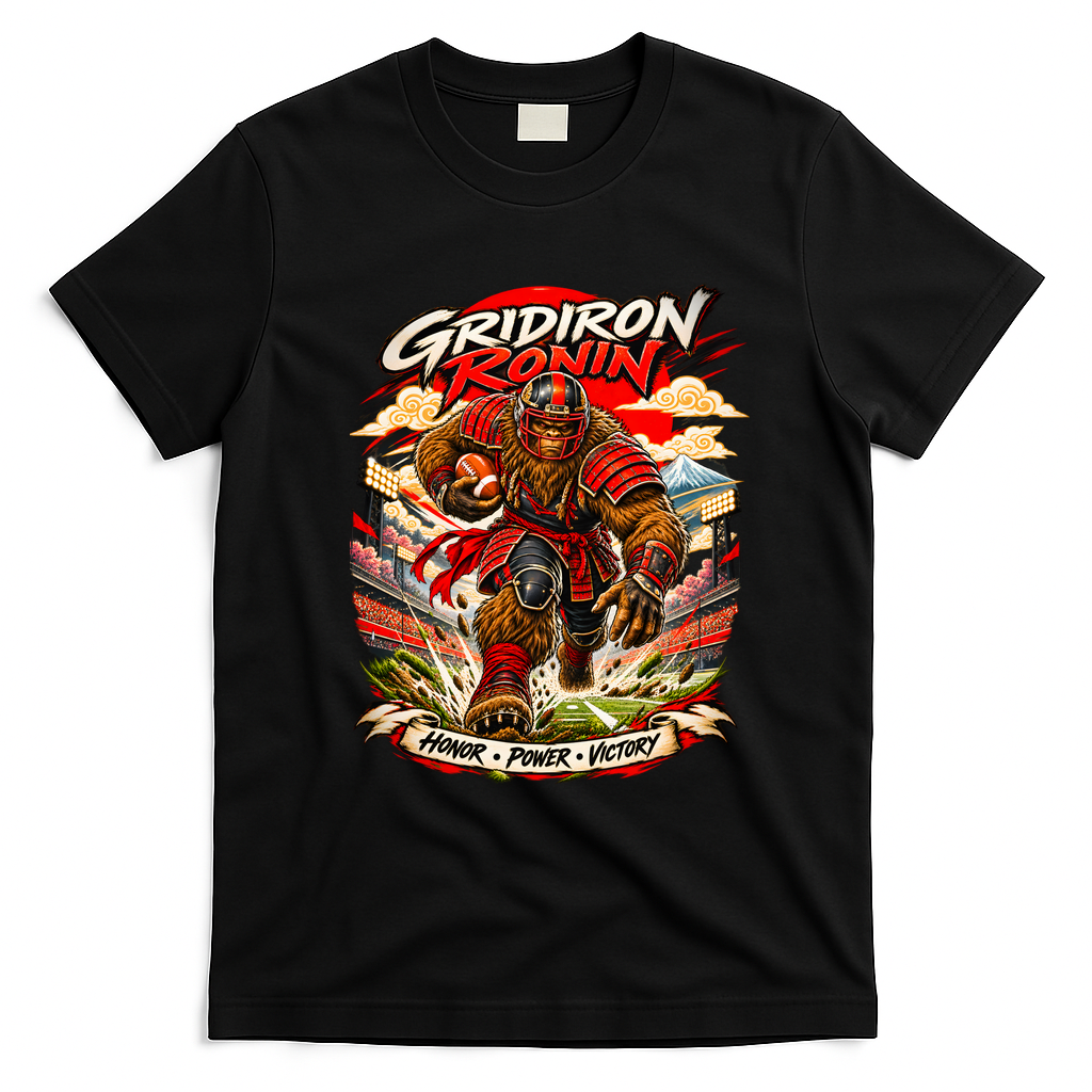 Gridiron Ronin – Bigfoot Samurai Football Warrior T-Shirt - Black