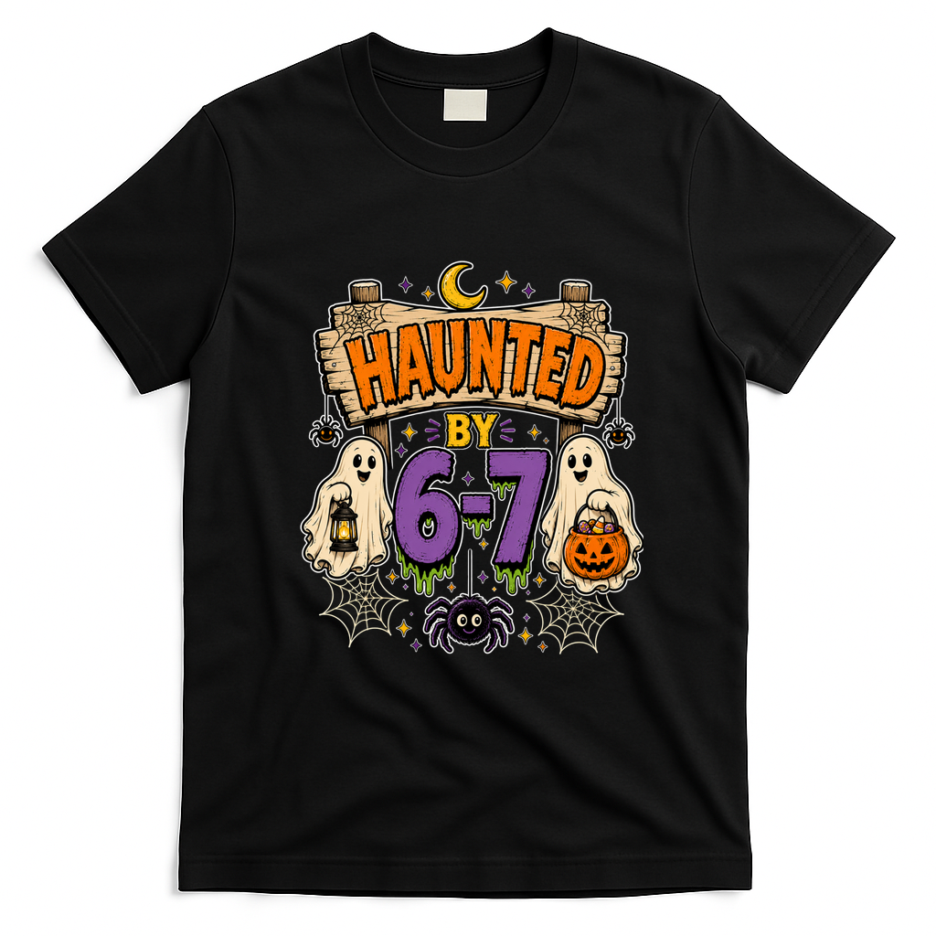 Haunted By 6 7 Math 67 Meme Spooky Halloween T-Shirt - Black