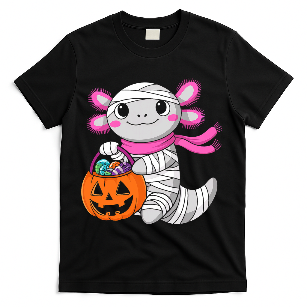 Halloween For Pumpkin Axolotl Mummy T-Shirt - Black