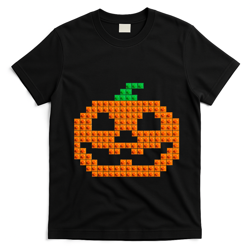Halloween Master Builder Pumpkin Brick Building Block T-Shirt - Black