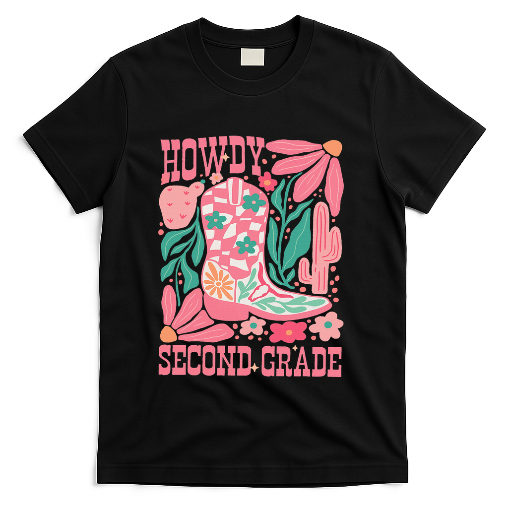 Howdy Second Grade Western 2nd Grade Teacher Cowboy Cowgirl T-Shirt - Black