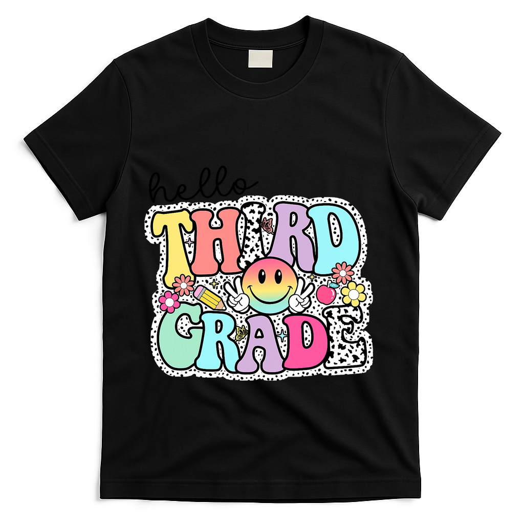 Hello Third Grade Team 3rd Grade Girl Teacher Back To School T-Shirt - Black