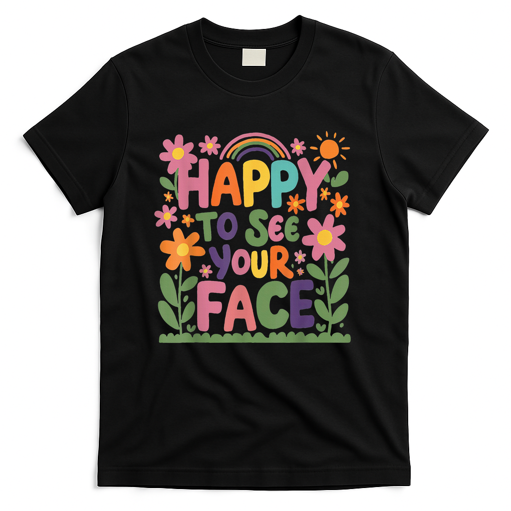 Happy To See Your Face Teacher Flower Back To School T-Shirt - Black