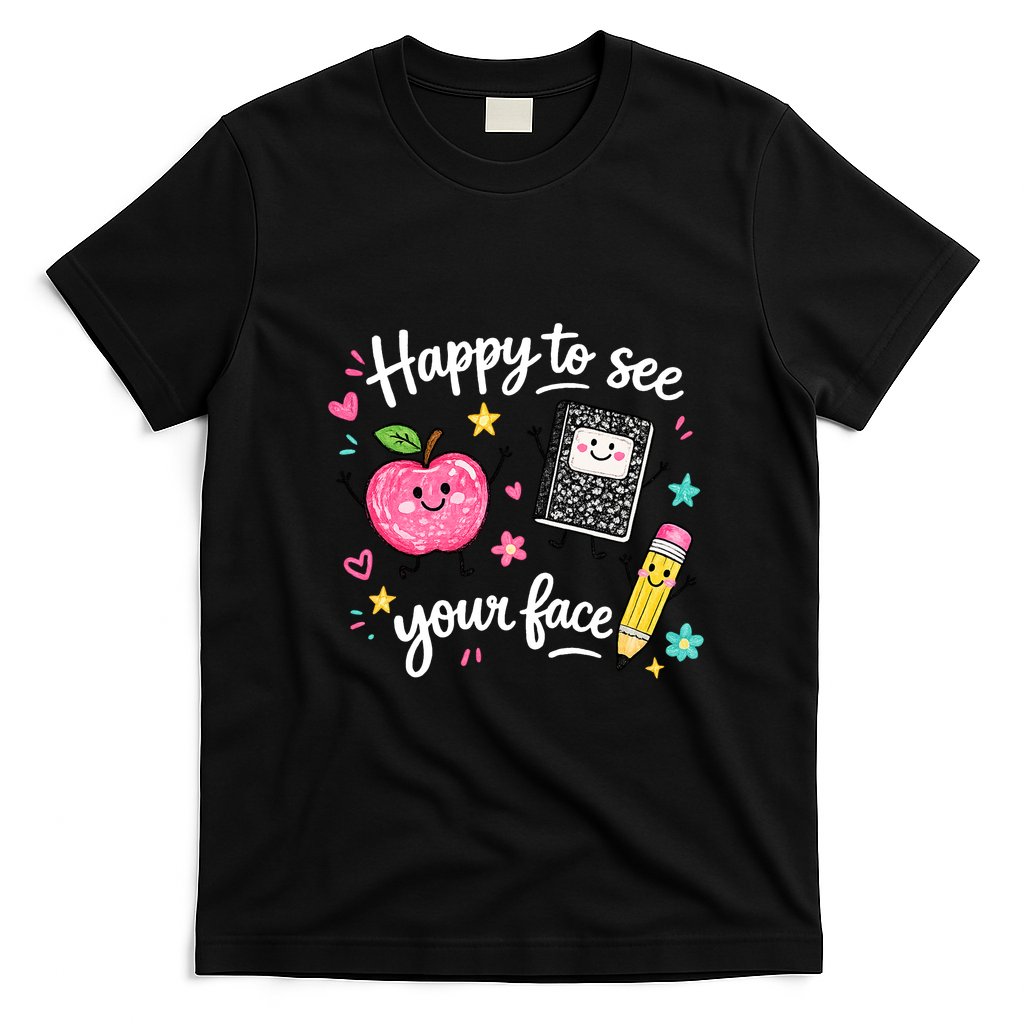 Happy To See Your Face Teacher School T-Shirt - Black