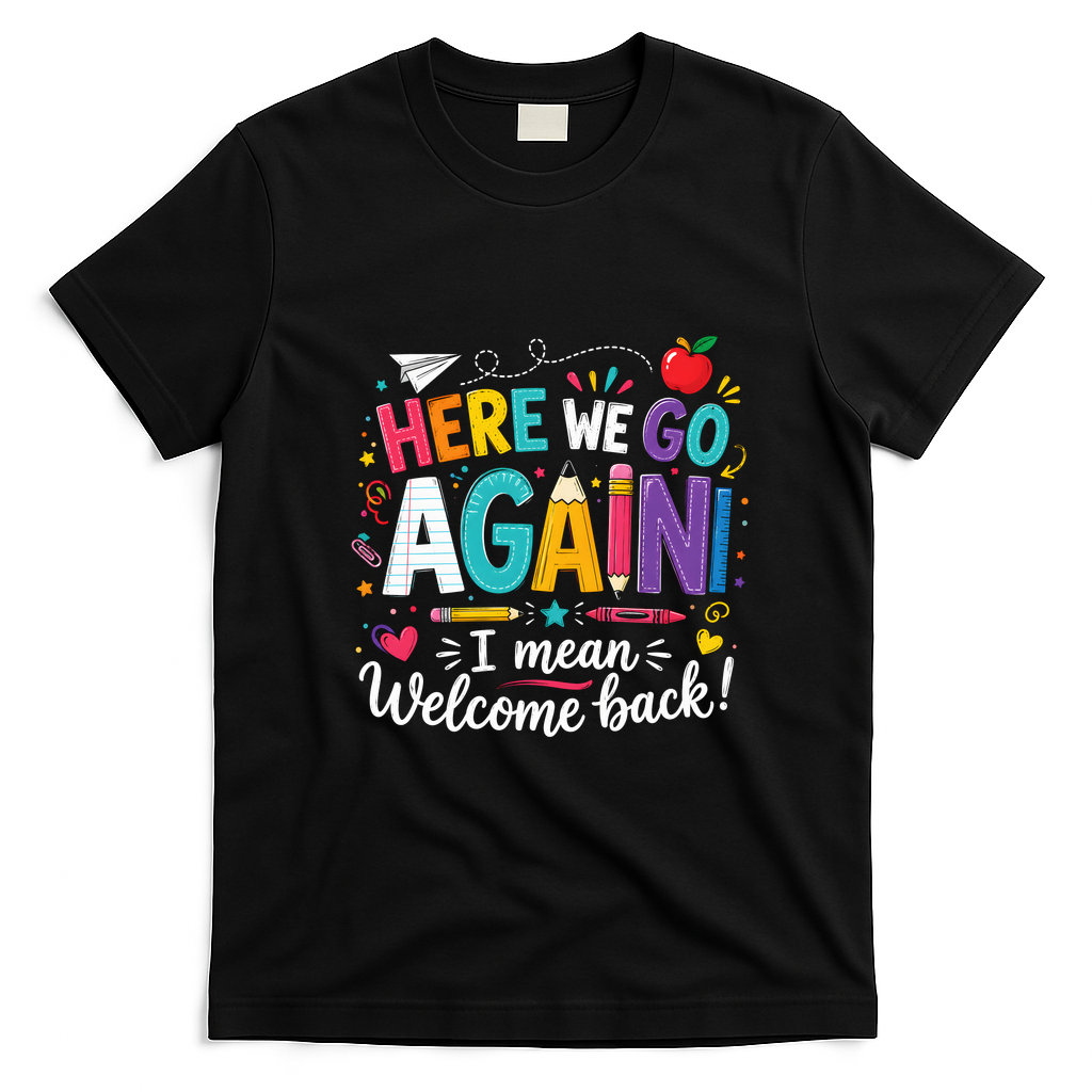 Here We Go Again Back To School Fun T-Shirt - Black