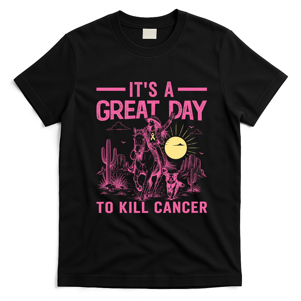 It's A Great Day To Kill Cancer Cowboy Vintage T-Shirt - Black