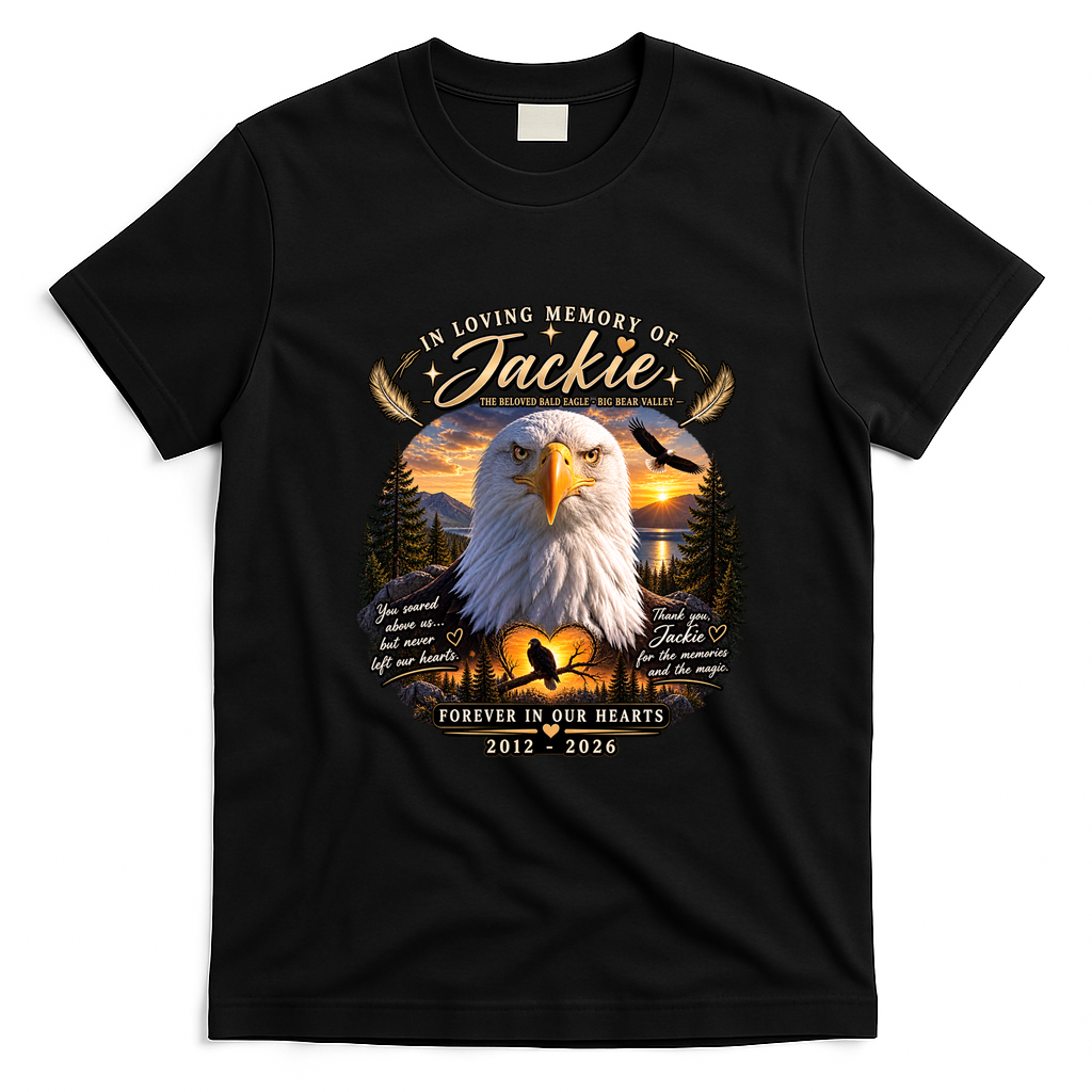 In Loving Memoru Of Jackie Bald Eagle Memorial Tribute RIP 2012-2026 T-Shirt - Black