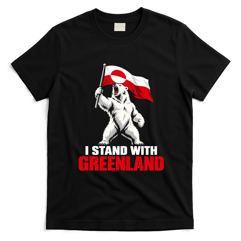 I Stand With Greenland Protest Arctic Polar Bear T-Shirt - Black