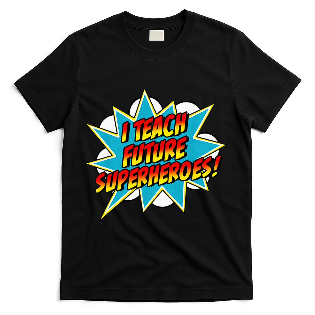 I Teach Superheroes Retro Comic Super Teacher Graphic T-Shirt - Black