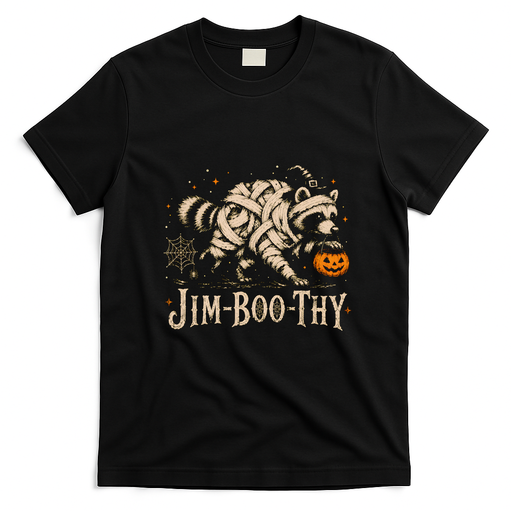 Jim Boo Thy Halloween Jimothy Raccoon T-Shirt - Black