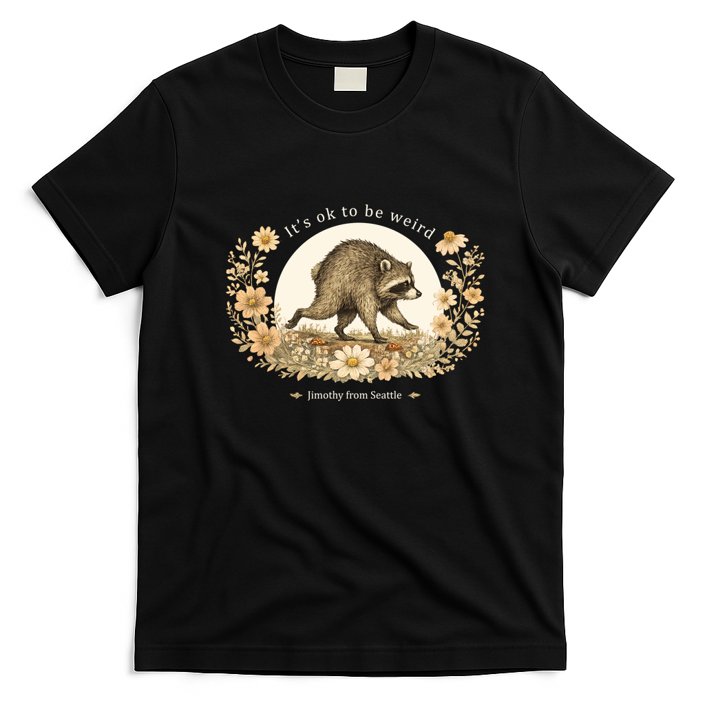 Jimothy From Seattle It’s OK To Be Weird Raccoon T-Shirt - Black