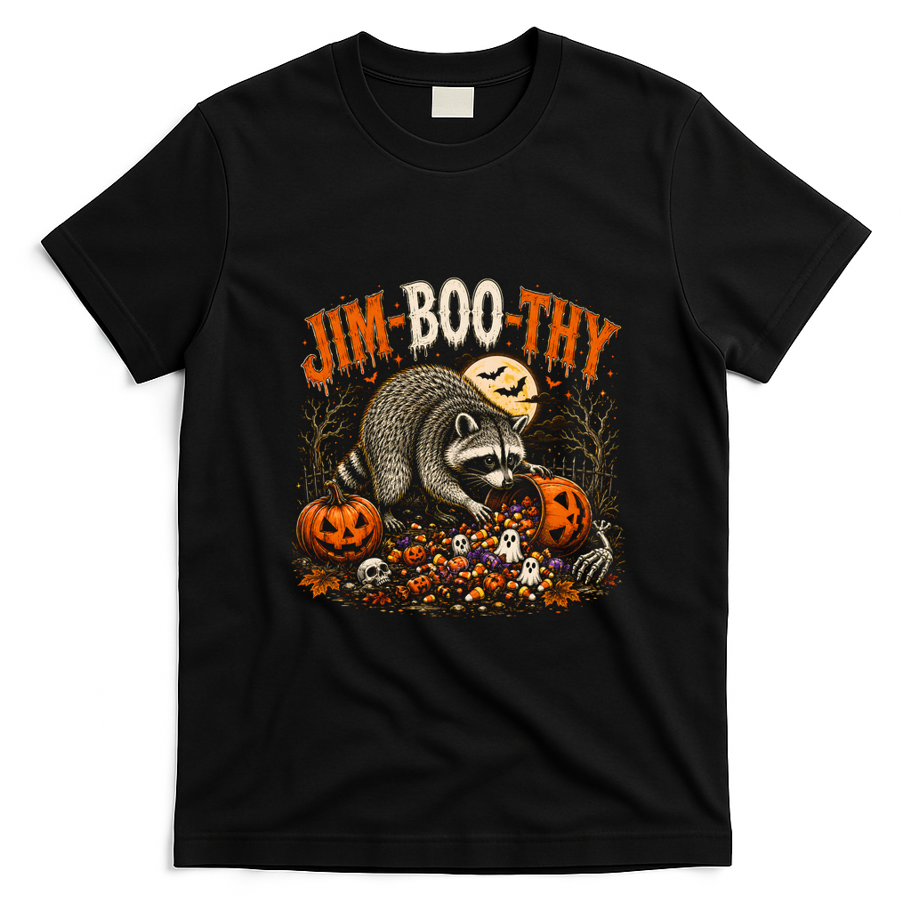 Jim-Boo-Thy Halloween Raccoon Jimothy Funny T-Shirt - Black
