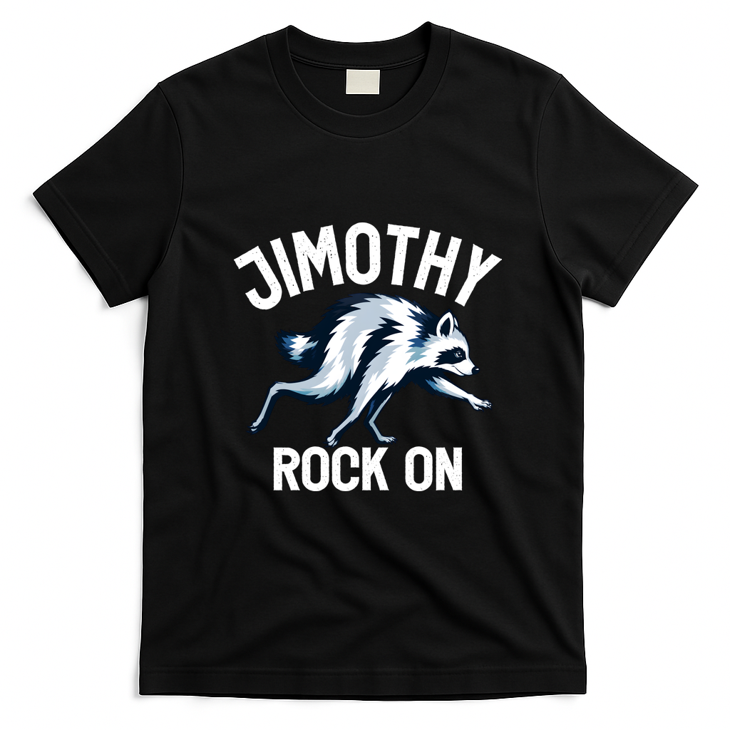 Jimothy Rock On Raccoon Funny T-Shirt - Black