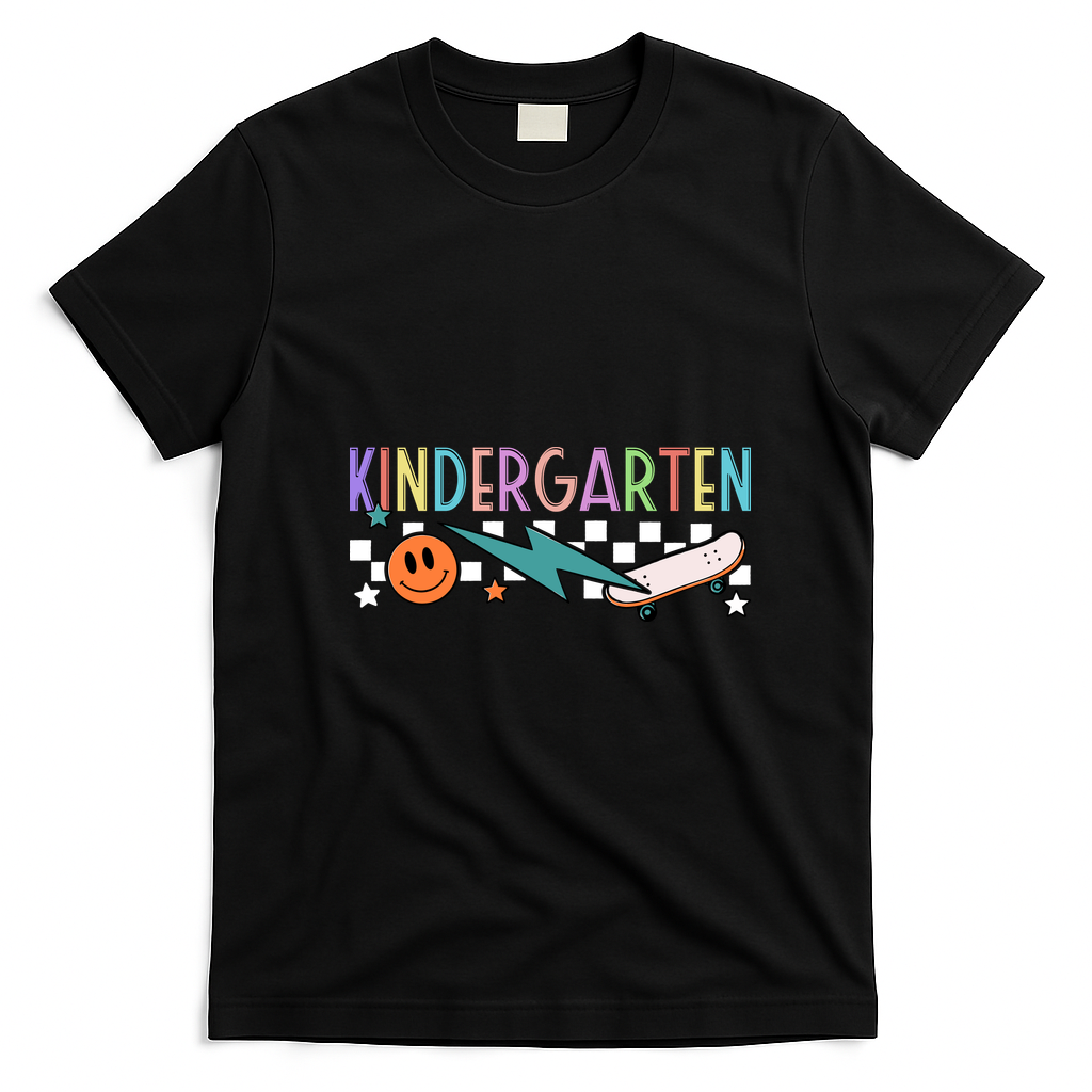 Kindergarten Retro Skateboard Smiley Face Back To School Gift T-Shirt - Black