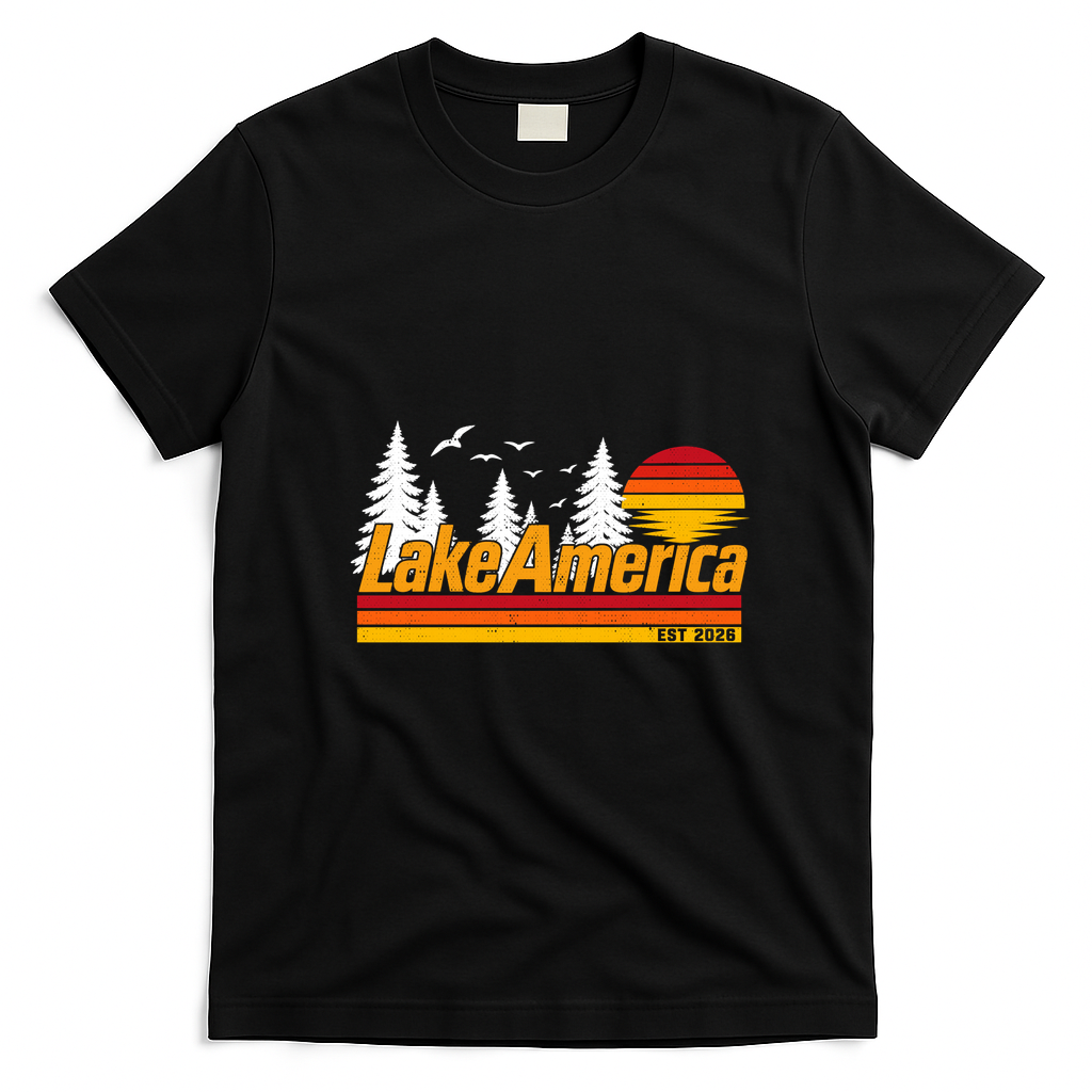 Lake America Est 2026 Retro Sunset T-Shirt - Black