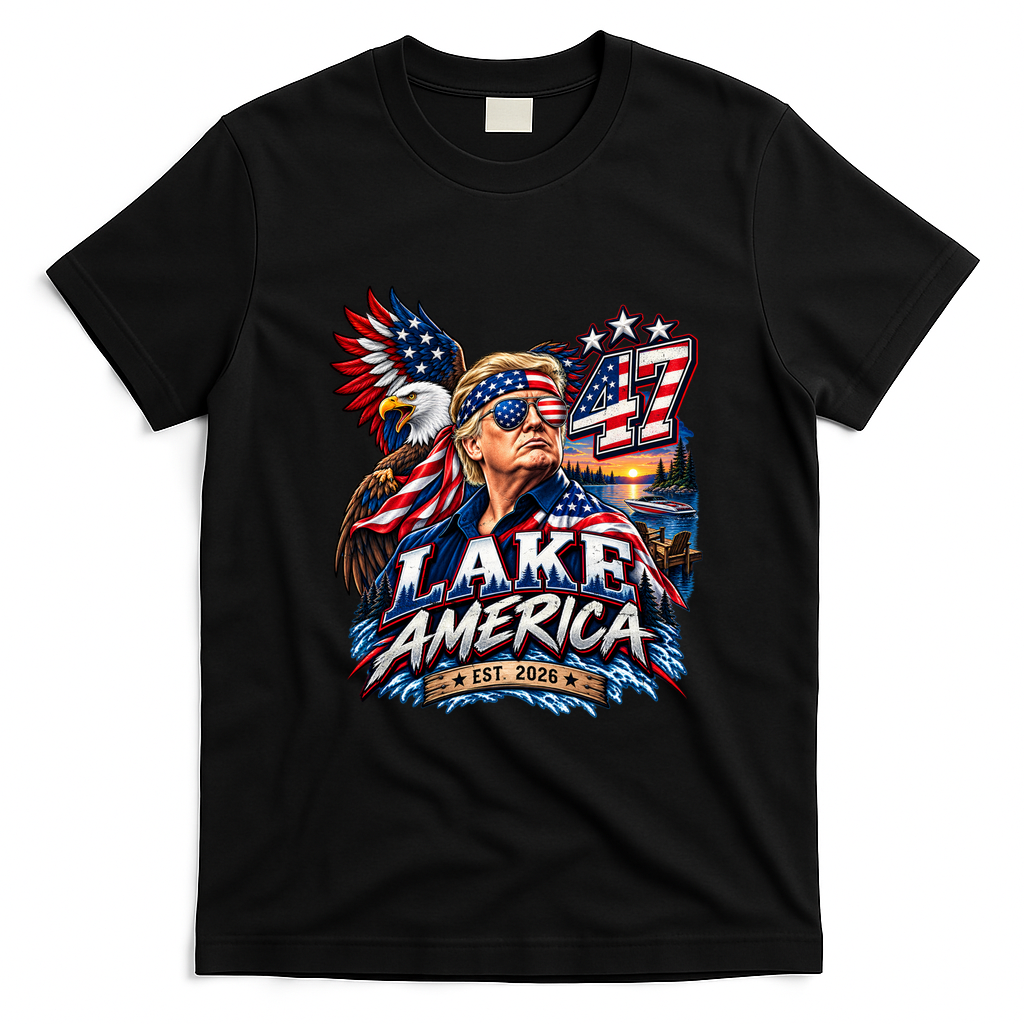 Lake America Ontario TRUMP 47 PATRIOTIC USA T-Shirt - Black
