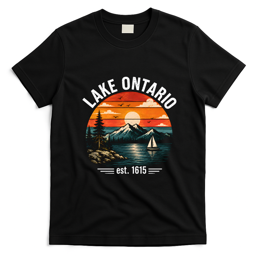 Lake Ontario Est 1615 Sunset Sailboat Scenic T-Shirt - Black