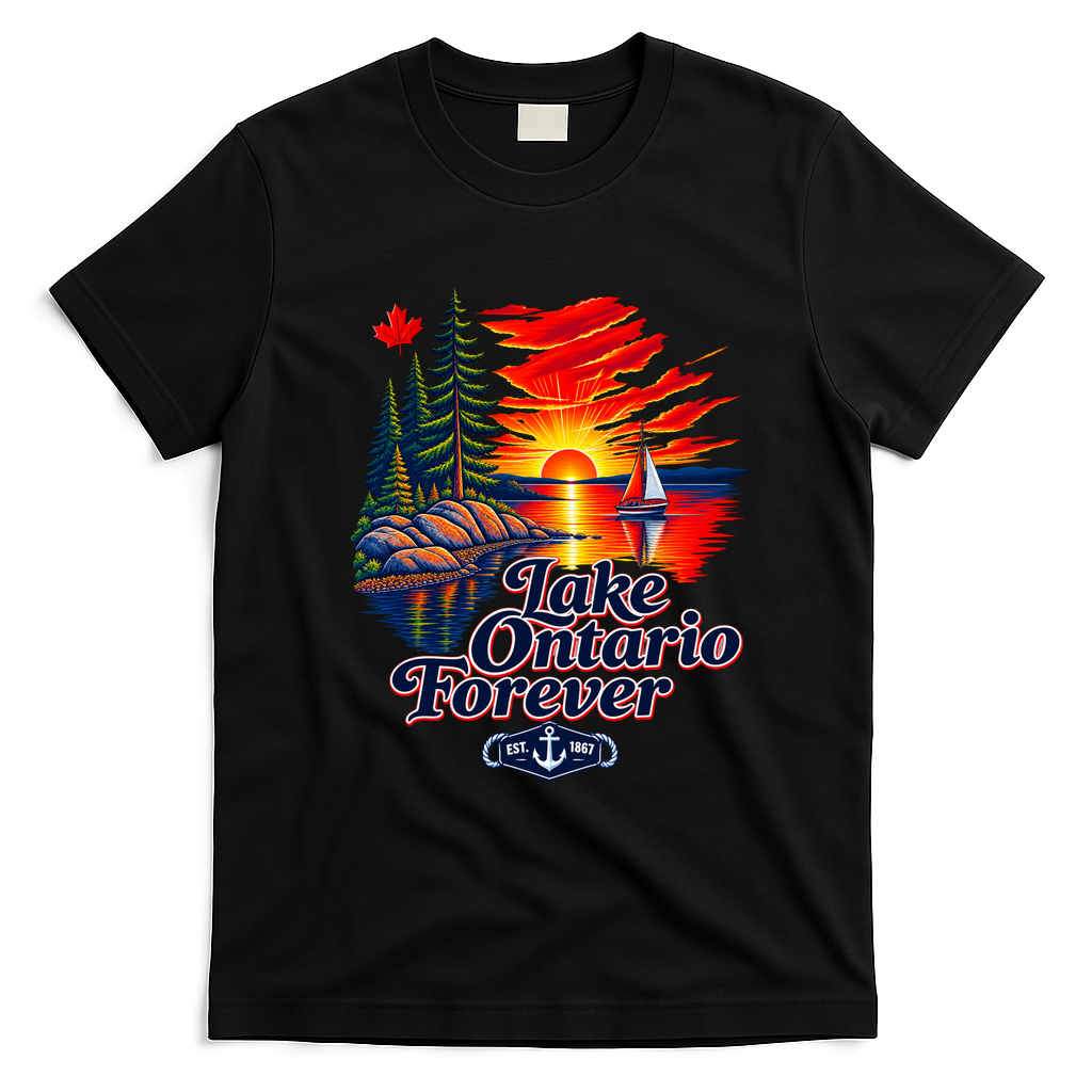 Lake Ontario Forever EST 1867 Canada Sailboat T-Shirt - Black